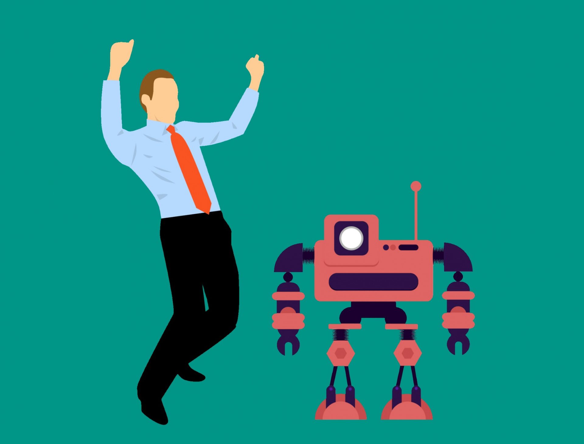Ilustração de um homem vestido de social e um robô