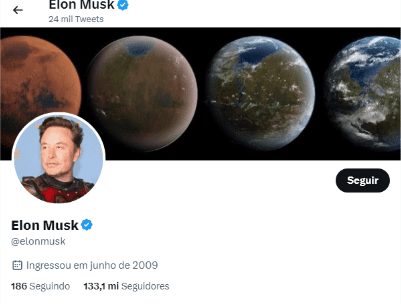 Print de tela do Twitter mostrando o perfil de Elon Musk