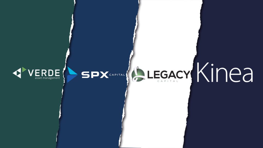 Logos das gestoras Verde, Kinea, SPX e Legacy Capital