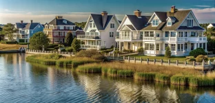 Casas luxuosas à beira-mar com vista para a baía em Rehoboth Beach, Delaware, luxo, beira-mar, casas, baía
