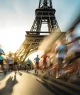 Ilustração simulando uma prova de corrida nos arredores da Torre Eiffel, em Paris, França