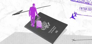 Ilustração representando viagem; documentação; visto e passaporte