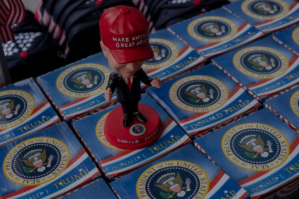 Trump merchandise for sale outside the convention. PHOTO: GABRIELLA DEMCZUK FOR WSJ
