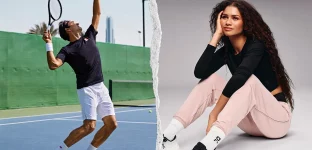 Montagem com imagens de campanha da On com Roger Federer e Zendaya