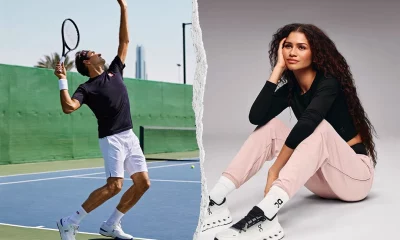 Montagem com imagens de campanha da On com Roger Federer e Zendaya