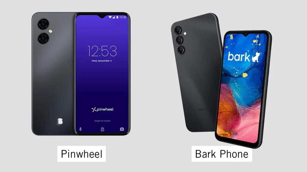 Montagem comparando modelos dos celulares Pinwheel e Bark Phone