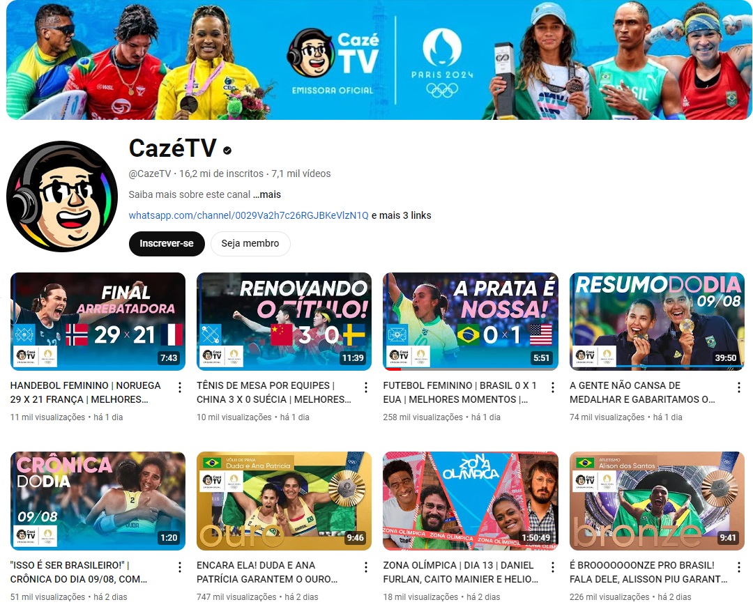 CazéTV teve transmissões com mais de 14 milhões de visualizações (Reprodução/YouTube)
