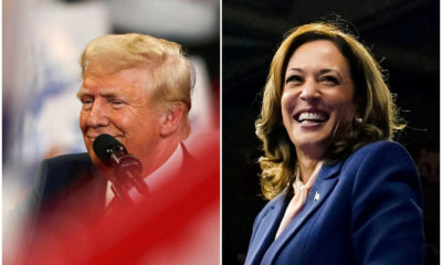 Combinação de fotografias mostra os candidatos à presidência dos EUA Donald Trump e Kamala Harris em eventos de campanha em 2024