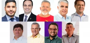 Montagem de fotos dos candidatos à Prefeitura de Fortaleza em 2024: André Fernandes (PL), Capitão Wagner (União Brasil), Chico Malta (PCB), Eduardo Girão (Novo), Evandro Leitão (PT), George Lima (Solidariedade), José Sarto (PDT), Técio Nunes (Rede) e Zé Batista (PSTU)