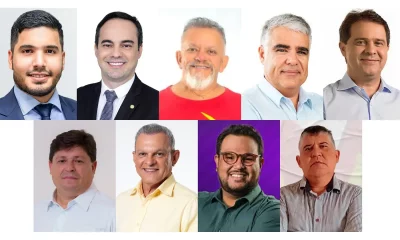 Montagem de fotos dos candidatos à Prefeitura de Fortaleza em 2024: André Fernandes (PL), Capitão Wagner (União Brasil), Chico Malta (PCB), Eduardo Girão (Novo), Evandro Leitão (PT), George Lima (Solidariedade), José Sarto (PDT), Técio Nunes (Rede) e Zé Batista (PSTU)