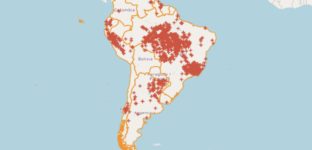 Mapa do Inpe mostra focos de incêndio nos países da América do Sul.