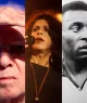 Montagem com retratos (da esquerda para a direita): o humorista Mussum, o ex-técnico da seleção Zagallo, a cantora Gal Costa, o jogador Pelé e a apresentadora Eliana