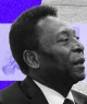 Montagem com foto de Pelé sobre fundo geométrico.